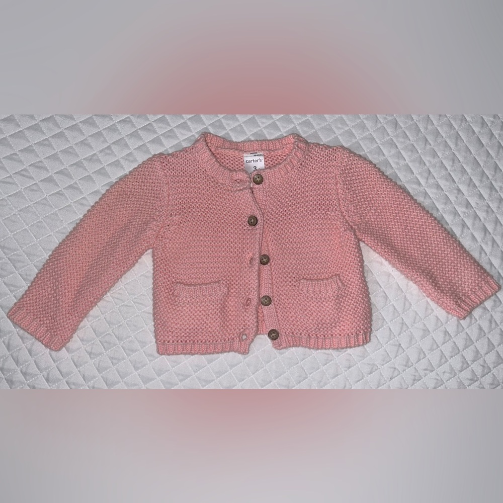 Carter’s Infant Girls Light Pink Knit Cotton Sweater Button Down Size 3 months